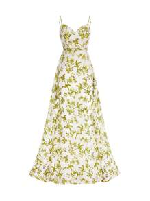 SHEIN Belle Elegant And Romantic Mesh Orangery Floral Print Halter Bustle Cups High Waist Thin Slim Fishtail Fluttering Back Width Swing Floating Piece Dating Vacation Graduation Wedding Event Heavy Duty Dinner Evening Gowns