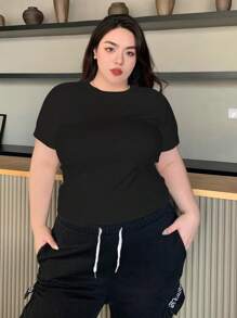 Dazy Plus Camiseta básica de cuello redondo de talla grande para verano