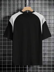 Manfinity Hypemode Men's Slogan Printed Color Block Casual Short Sleeve Summer T-Shirt - Black - View 2