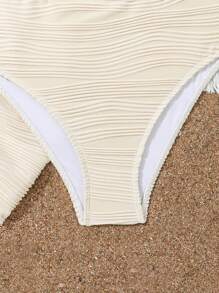 少女夏季纯色纹理两件套比基尼套装带裙罩夏季海滩