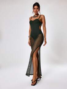 MUSERA Sheer Maxi Dress Elegant Spring Summer Vacation Party Wedding Guest Summer Elegant Long Dress - Dark Green - View 1