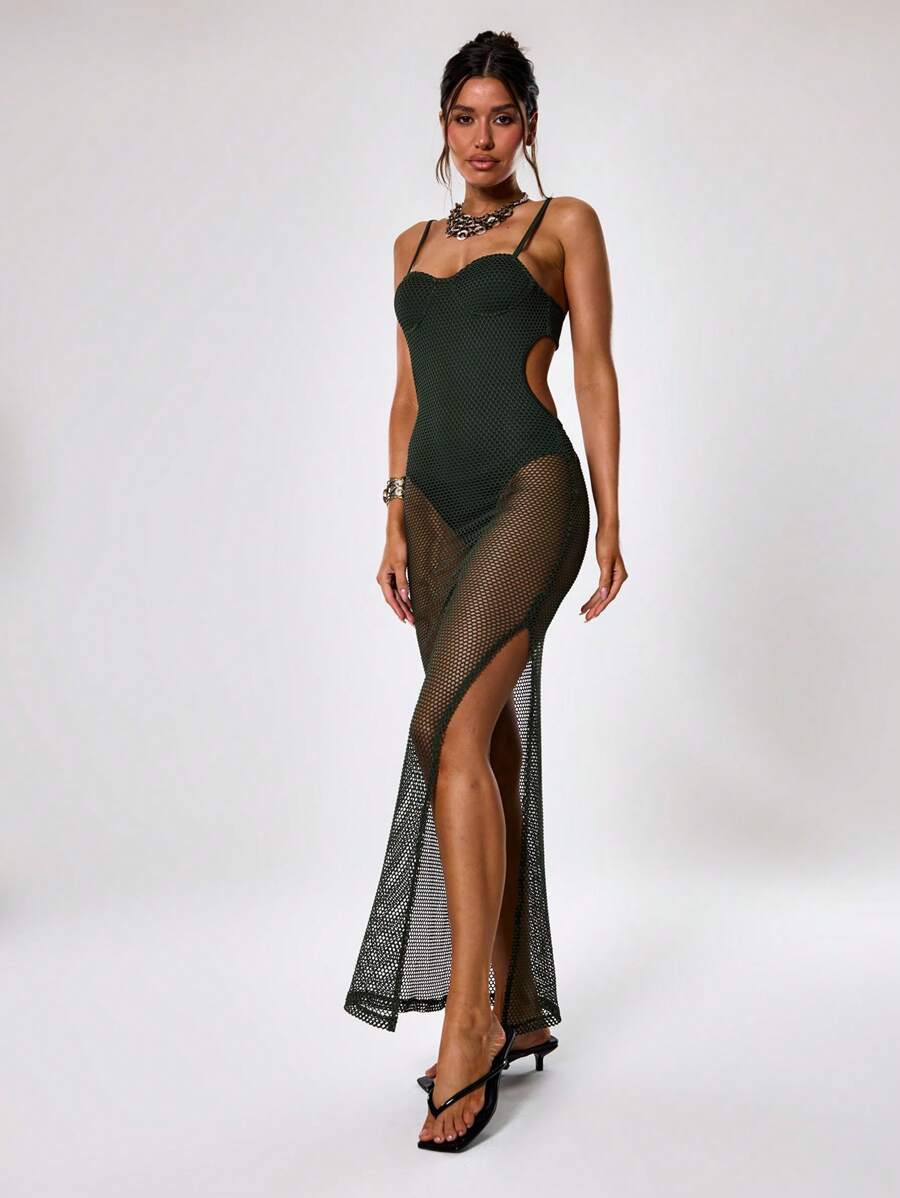 MUSERA Sheer Maxi Dress Elegant Spring Summer Vacation Party Wedding Guest Summer Elegant Long Dress - Dark Green - View 1