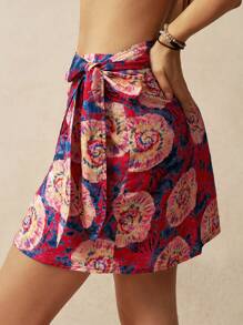Bohemela Ladies' Fashionable Wrap Design Floral Patterned Vacation Skirt