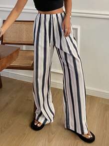 DAZY Striped Color-Blocked Ladies' Casual Straight-Legged Long Pants - Multicolor - View 1