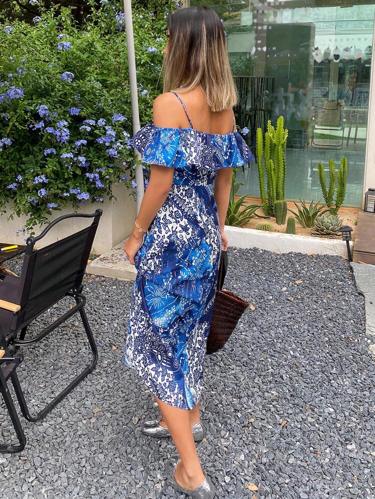 Women's Random Printed Summer Camisole Dress Boho,Ruffle Vacation Outfits Women Cruise Outfit For Women Easter Maxi Dress Floral Dresses For Women
