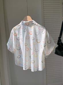 Comfortcana Camisa estampada de hombro caído con diseño integral para atuendo de verano