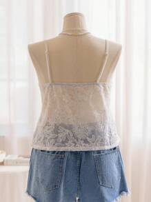 Soleia Top camisole cu dantelă albă cu îmbinare pentru femei de mărime Plus, cu bust înfășurat, top camisole în stil vacanță la plajă