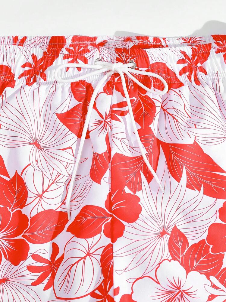 Men's Floral Print Vacation Drawstring Waist Loose Beach Shorts