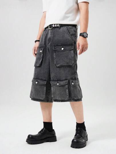 Street Life Men's Multi-Pocket Loose Denim Bermuda Shorts
