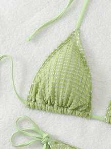 SHEIN Swim Bộ bikini gợi cảm dây buộc cổ màu trơn cho nữ đi nghỉ hè - Màu xanh chanh - Xem 6