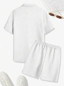 Manfinity RSRT Men's Printed Casual Short Sleeve Shirt And Shorts Set, Daily Wear - White - View 2