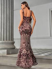 SHEIN Belle Elegante, prachtige, sexy zeemeerminjurk met V-hals en lovertjes, geschikt voor luxe banketten en avondfeesten