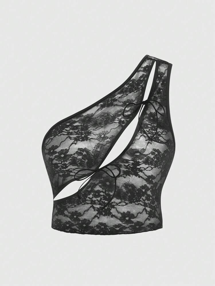 Women's Sexy Hollow Lace One Shoulder Strappy Top