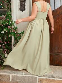 SHEIN Belle Plus Size Cardamom Green Wide Strap Sweetheart Neck Vacation Sense Simple Elegant Bridesmaid Dresses Formal Dresses - Mint Green - View 3
