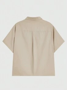 Manfinity VCAY 2 piezas/Conjunto Camisa de trabajo holgada de tejido suelto y talla grande para hombre con mangas cortas caídas y pantalones cortos rectos en la cintura, adecuado para el verano y uso diario