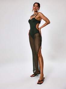 MUSERA Sheer Maxi Dress Elegant Spring Summer Vacation Party Wedding Guest Summer Elegant Long Dress - Dark Green - View 4