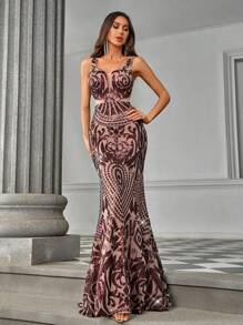 SHEIN Belle Elegante, prachtige, sexy zeemeerminjurk met V-hals en lovertjes, geschikt voor luxe banketten en avondfeesten