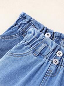 2 buah Celana Pendek Denim Anak Perempuan dengan Ujung yang Digulung dan Pinggang Elastis, Model A - MultiWarna - View 3