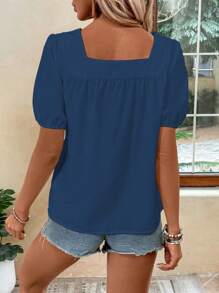 Breezaya Modische Damen Bluse mit floralen Muster, kurzem Ärmel und quadratischem Ausschnitt