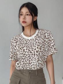 Dazy Designer Women's Leopard Print Loose Fit Round Neck Short Sleeve T-Shirt Summer - Multicolor - View 3