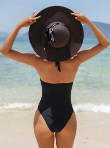 Swim Mod Women's Color-Block Halter One-Piece Swimsuit With Open Back, Perfect For Vacation Summer - Black - View 2