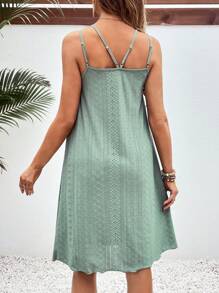 SHEIN Đồ cho bà bầu mùa hè Màu trơn Váy thêu không tay màu trơn - màu xanh lá - Xem 2
