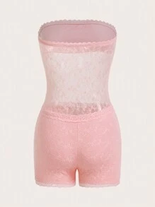 SHEIN ICON Lace Contrast Strapless Bodycon Jumpsuit Unitard, Summer - Pink - View 2
