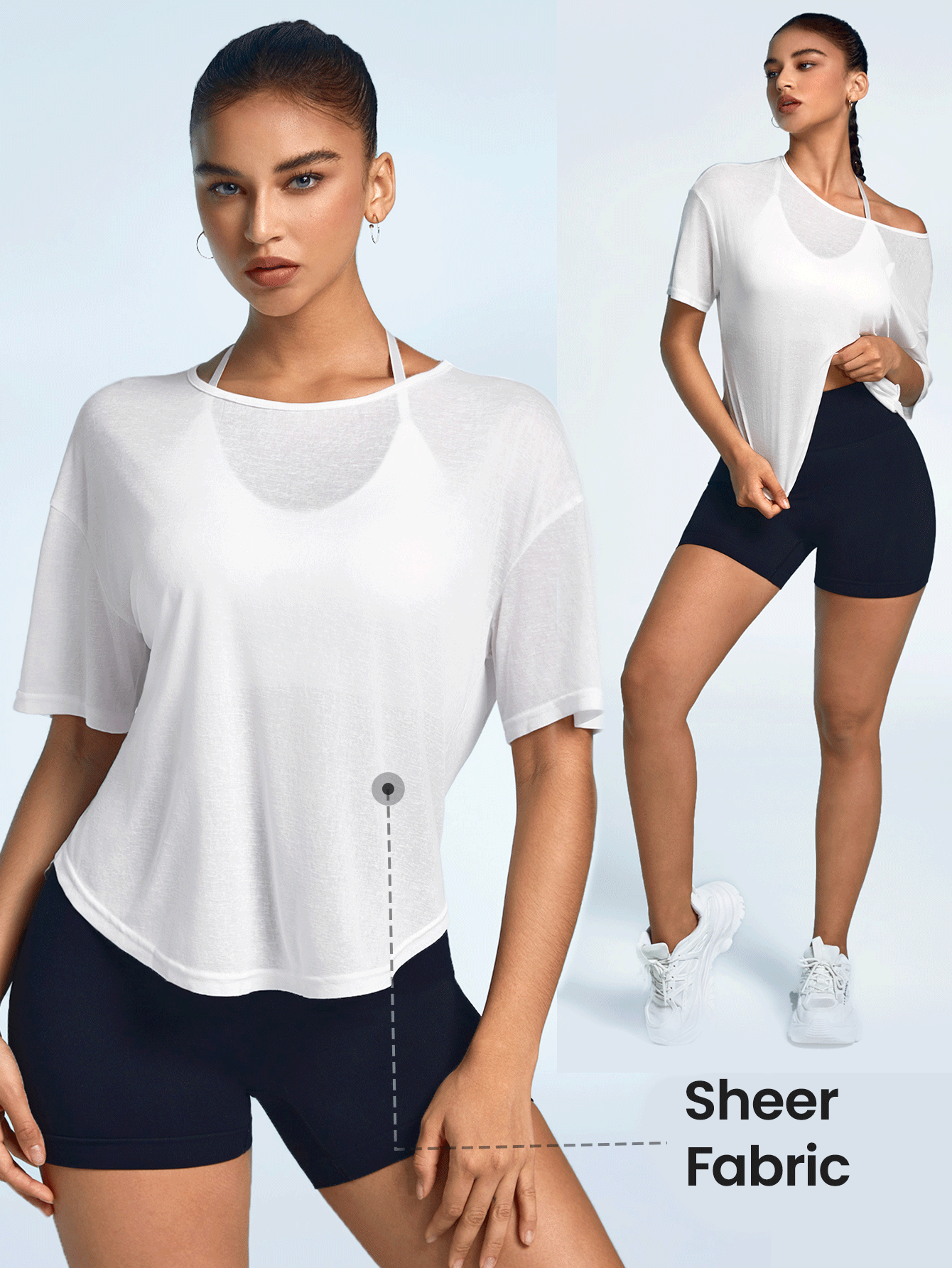 Easithlete Crew Neck Solid Color Short Sleeve Sports T-Shirt For Summer - White - View 3