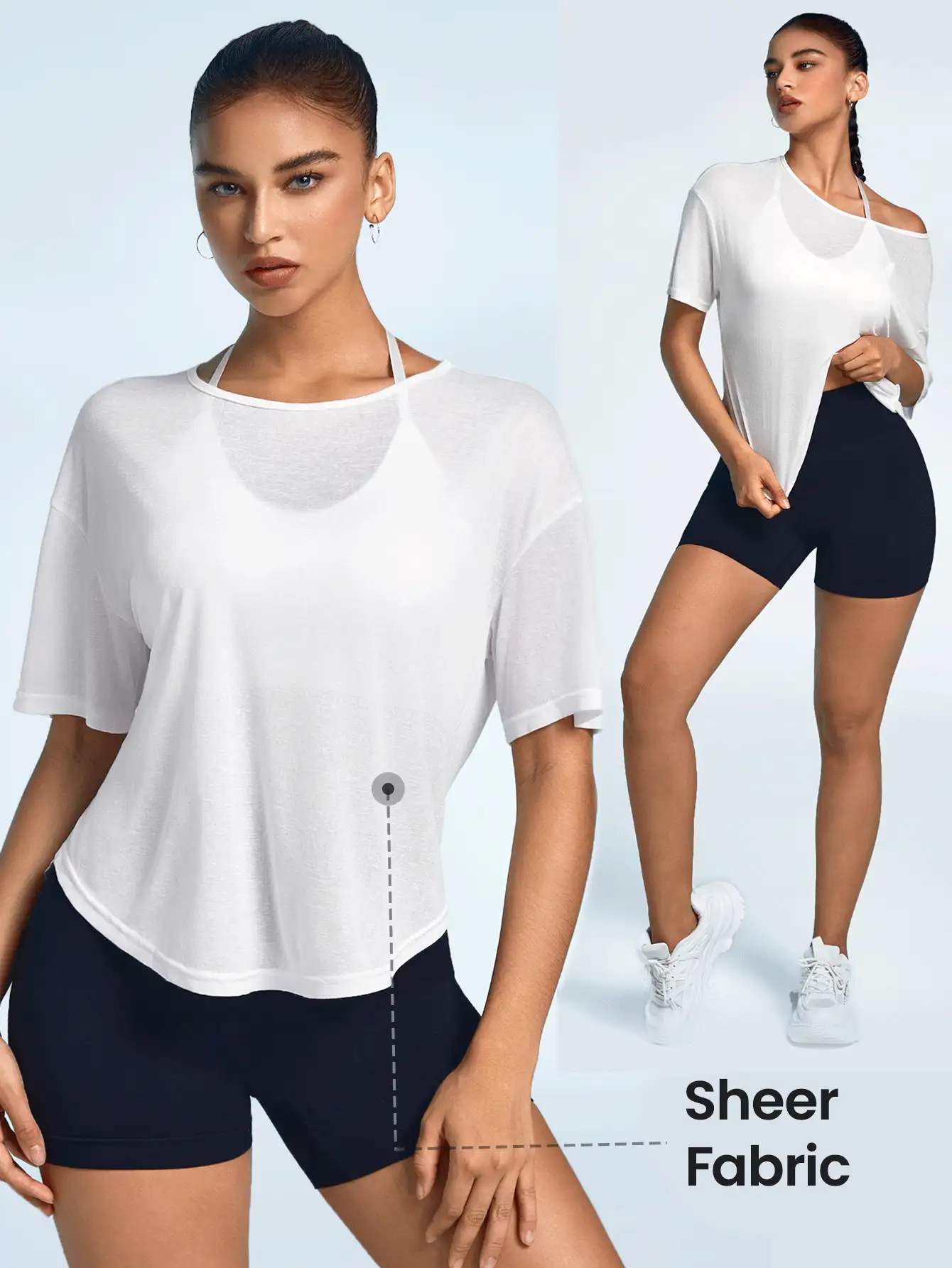 Easithlete Crew Neck Solid Color Short Sleeve Sports T-Shirt For Summer - White - View 3