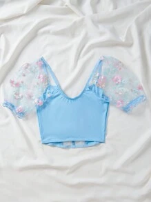 Reggiseno sexy da donna con ferretto, stecche in plastica, maniche a sbuffo, può essere indossato come indumento esterno, per festival musicali