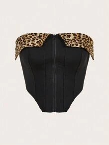SHEIN EZwear Y2k Summer  Front Zipper Bandeau Top For Women - Black - View 3