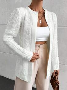 EURMUSE Elegant Long Sleeve Texture Pattern Detailed Cardigan - White - View 4