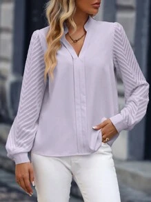 SHEIN Clasi Áo Sơ Mi Nữ Xuân Hè Cổ Chữ V - Màu tím - Xem 4