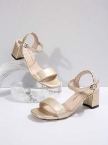 Sandalias de tacón Alto blancas, cómodas para mujeres, zapatos de boda, calzado de verano, tacones gruesos - Dorado - Ver 6