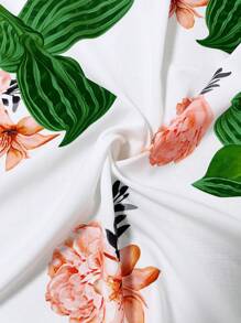 SHEIN Clasi 2 件套女士休闲花卉印花盖袖衬衫和纯色裤子套装，夏季 - 綠色 - 查看 4