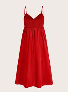 SHEIN EZwear 女士纯色简约风格日常编织吊带连衣裙 - 紅色 - 查看 2