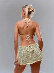 Musera Resort 夏季时尚荷叶边露背针织上衣度假节日海滩度假春季可爱90年代Y2K假日时尚