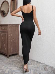 SHEIN PETITE Strappy Viscose Fabric Solid Maxi Dress - Black - View 2