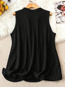 SHEIN LUNE Camiseta sin mangas sencilla de unicolor para mujer de talla grande, ideal para uso diario - Negro - Ver 2