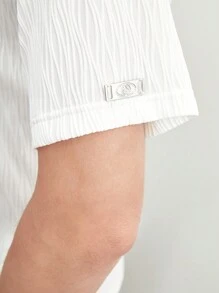 Manfinity RebelGame Men's Knitted Jacquard Solid Color Slim Short Sleeve Polo Shirt, Suitable For Summer Daily Wear - White - View 3