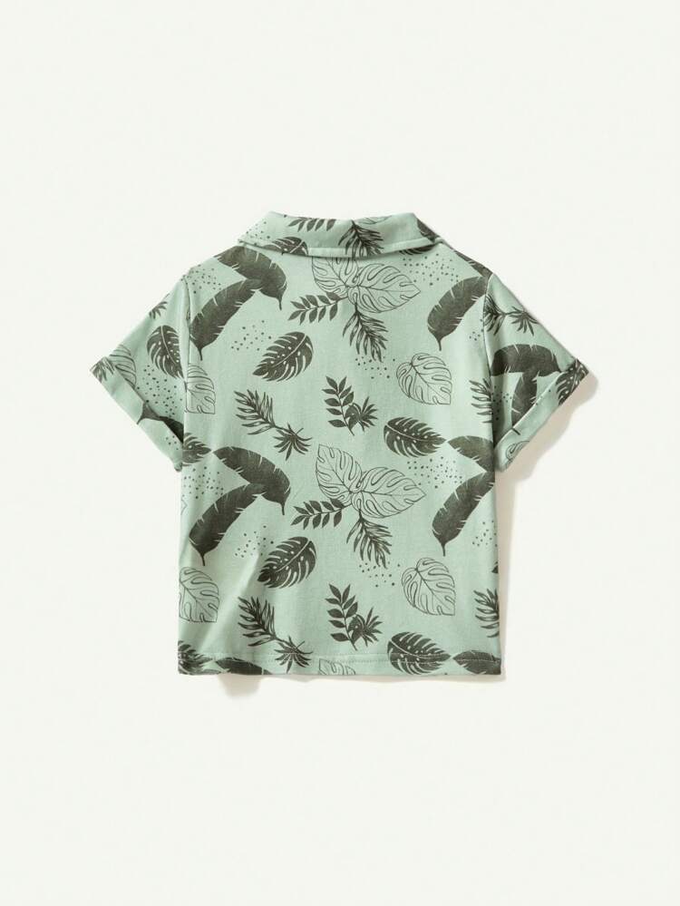 Baby Boy Knitted Soft Floral Print Polo Short Sleeve Cardigan And Solid Shorts 2pcs Outfit