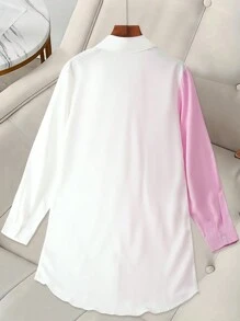 Plus Size Women Fashion Elegant Fitted Color Block Panel Pocket Blouse