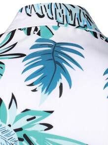 Camisa de manga corta hawaiana impresa con plantas tropicales de moda para hombres, para el verano - Blanco - Ver 4