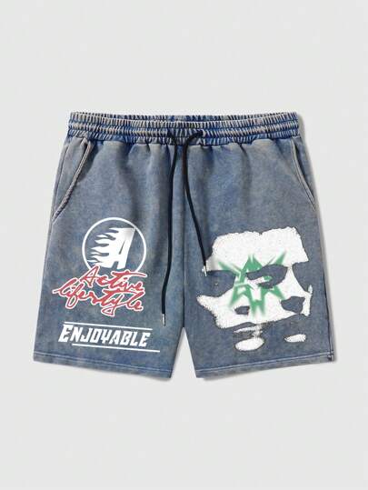 Street Life Men's Vintage Washed Figure Graphic Shorts, School