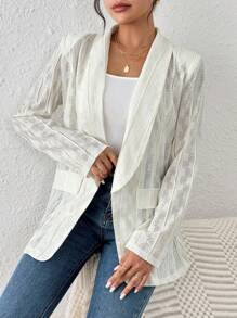 Chiquease Textured Lace Embellished Solid Color Casual Vacation Jacket Fall Cloth For Women - Apricot - View 6