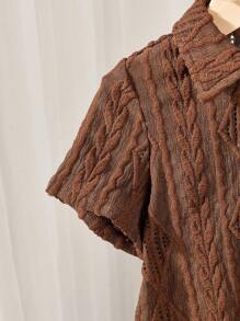 SHEIN Unisex Casual Hollow Out Knitted Soft Round Neck Short Sleeve Cardigan For Baby Boys And Girls,Kids - Khaki - View 6