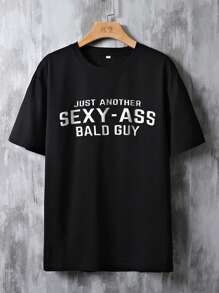 Manfinity Homme 男士夏季口号印花圆领休闲短袖 T 恤，送给朋友 - 黑色 - 查看 6