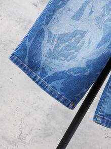 Tween Boy Personalized Street-Style Loose Fit Cartoon Printed Casual & Comfortable Jeans - Medium Wash - View 3