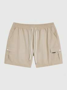 Manfinity VCAY 2 piezas/Conjunto Camisa de trabajo holgada de tejido suelto y talla grande para hombre con mangas cortas caídas y pantalones cortos rectos en la cintura, adecuado para el verano y uso diario