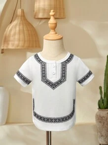 SHEIN Áo thun ngắn tay in hình mùa hè cho bé trai - trắng - Xem 1